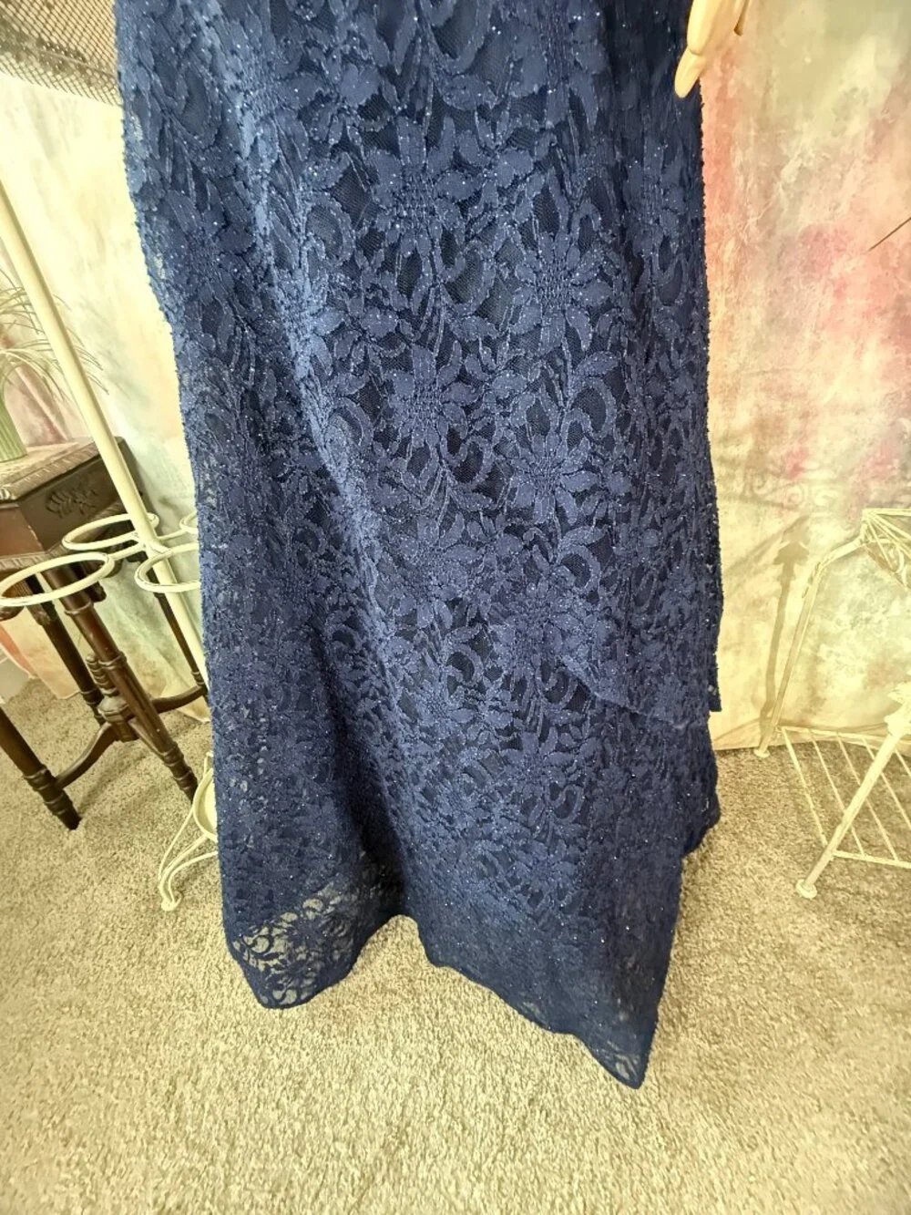📌BCX Romantic Floral Lace Navy Blue w/Glitter Formal - Prom - Bridesmaid Dress - Picture 3 of 16